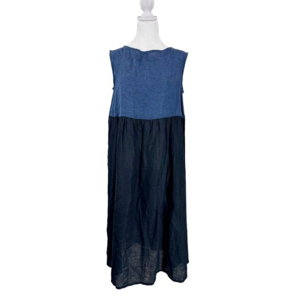 FLW Linen Blue & Black Colorblock Tank Dress